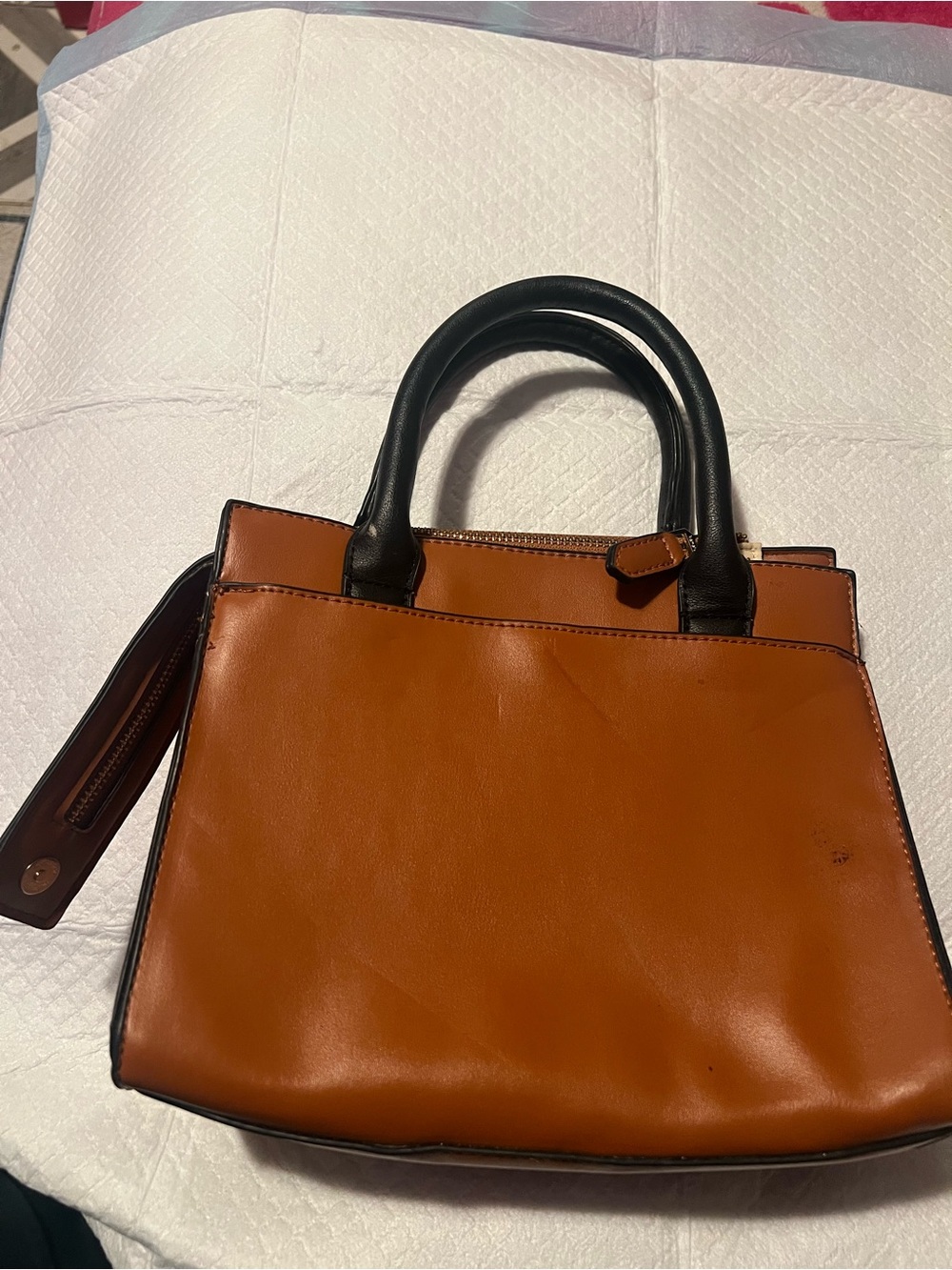 Two-Tone Tan and Black Leather Satchel - Women Bags